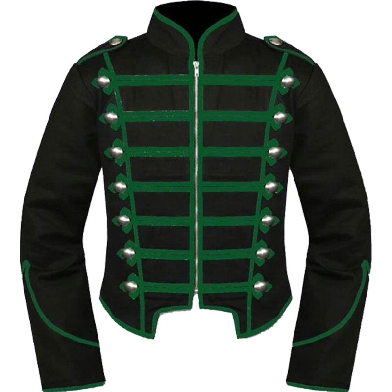 Mens Black Green Military Marching Band Drummer Jacket,Mens Gothic style military coat
