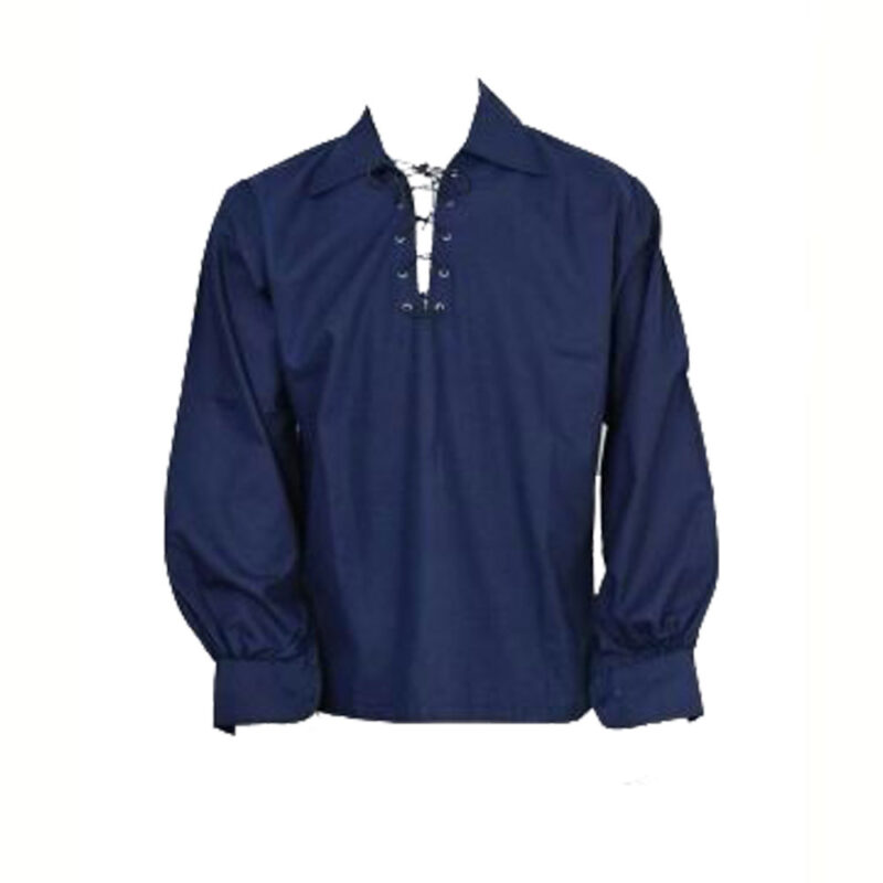 Navy Blue Scottish Mens Jacobean Ghillie Kilt Shirt